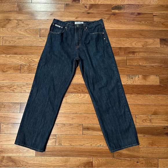 ROCAWEAR Men’s Y2K Baggy Wide-leg Dark Wash Denim Jeans Size 36 Embroidered RW - Picture 3 of 11